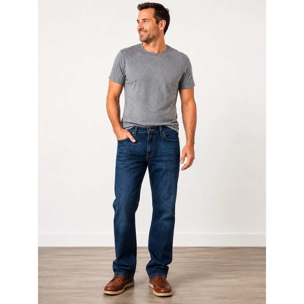 True Nation Men's Jeans 44x30 Blue Denim Straight Leg Stretch Dark Wash